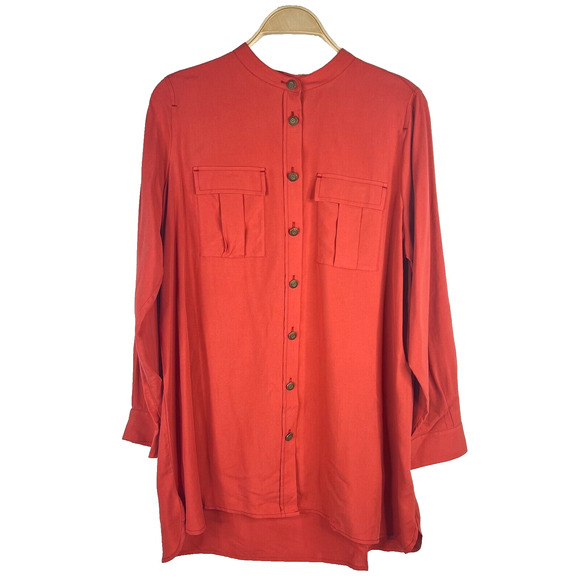 Soft Surroundings NWOT Size PL Silk Button Up Long Sleeve Tunic Top‎ - Picture 1 of 7